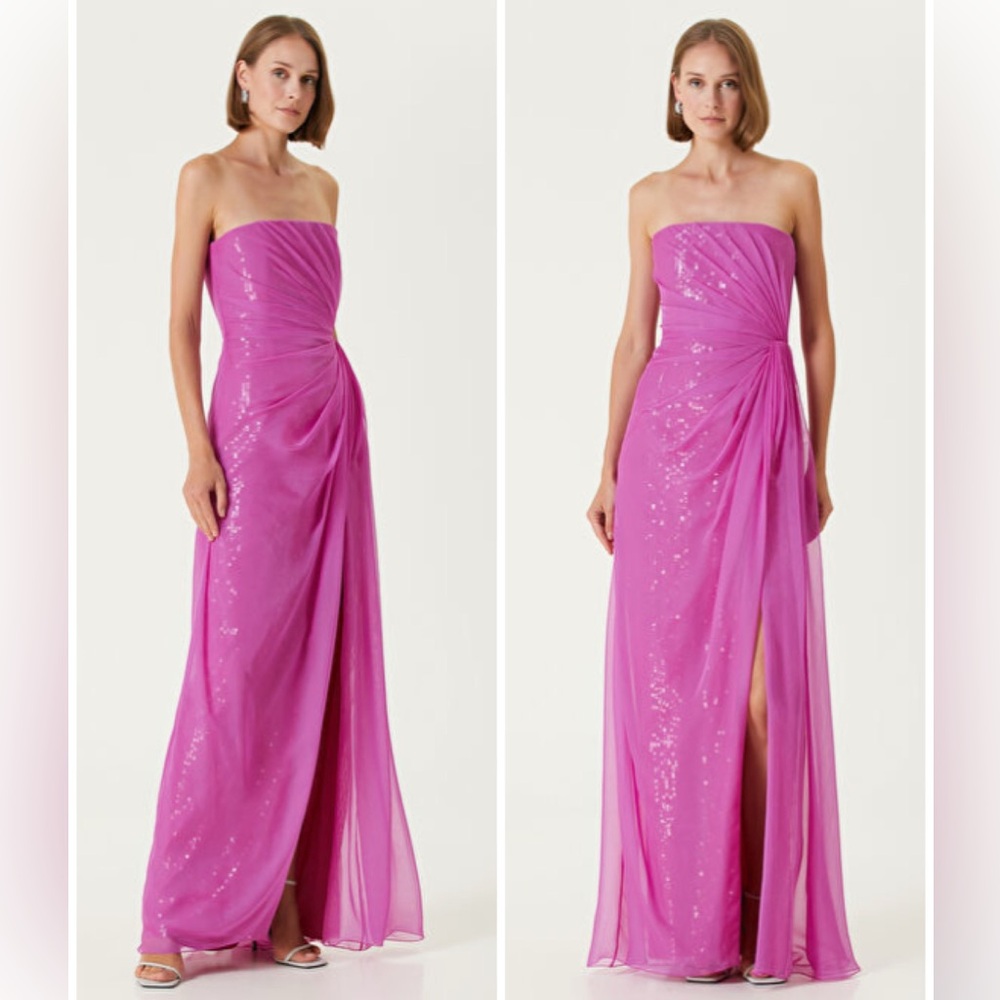 Ozgur Masur Fuchsia Sequined Maxi Evening Dress